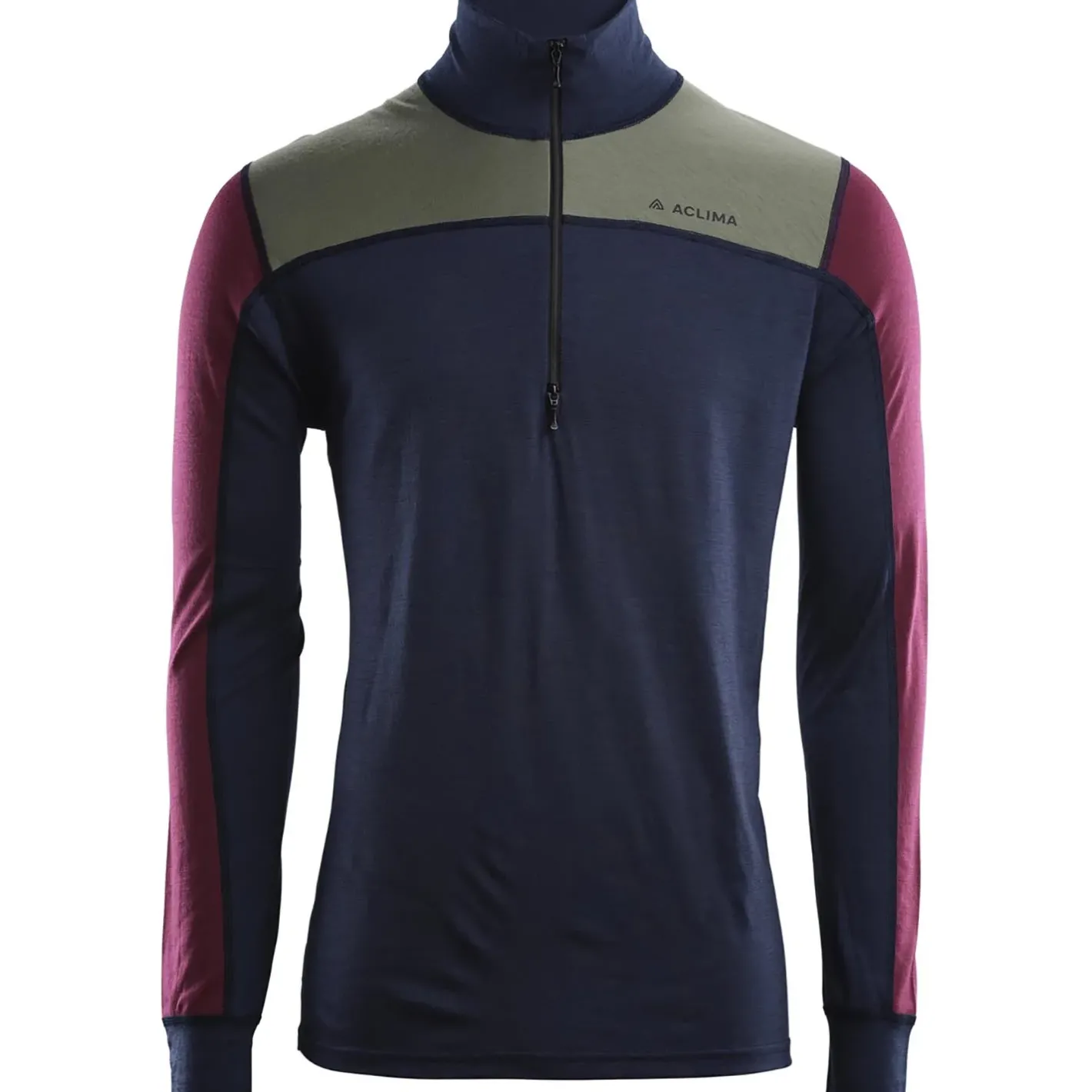 Aclima Uldoverdele<Mens LightWool Reinforced Mockneck Blå (NAVY BLAZER/GREEN/ZINFANDEL)