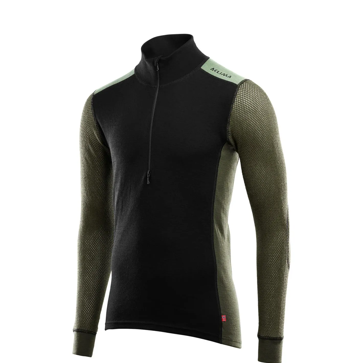 Aclima Uldoverdele<Mens WoolNet Hybridock Neck W/zip Sort (JET BLACK/OLIVE NIGHT/DILL)