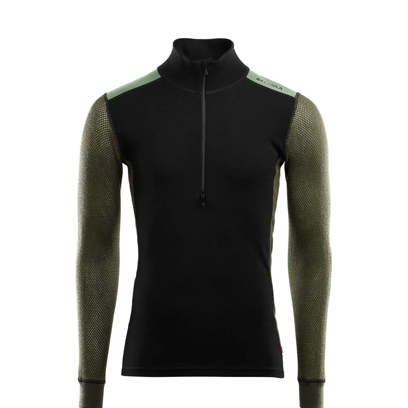 Aclima Uldoverdele<Mens WoolNet Hybridock Neck W/zip Sort (JET BLACK/OLIVE NIGHT/DILL)