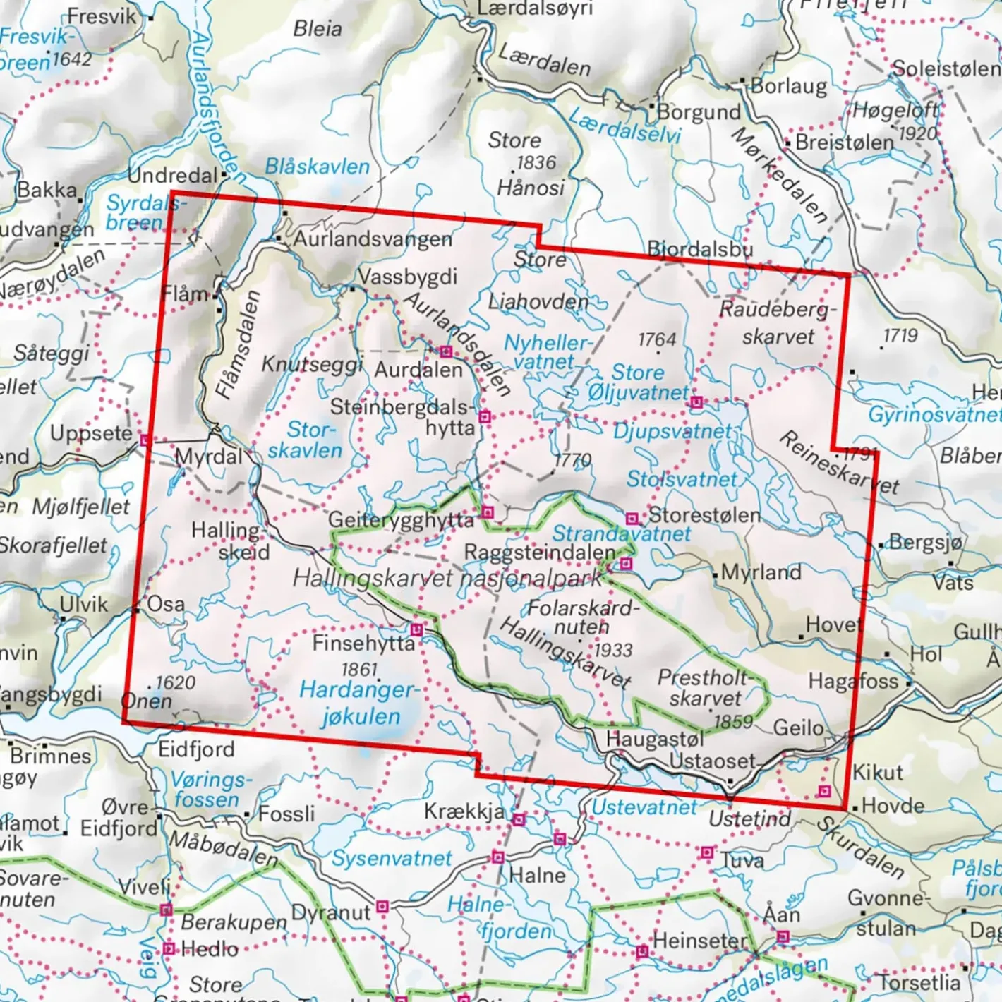 Calazo Kort<Finse Hallingskarvet Aurlandsdalen 1:50K