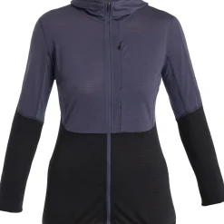 Icebreaker Fleece- Og Uldtrøjer<Womens 200 Realfleece Descender L/S Zip Hoodie Sort (GRAPHITE/BLACK/CB)