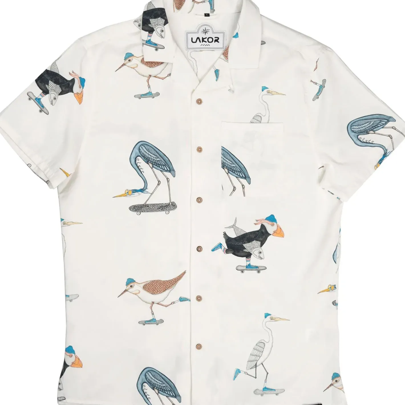Lakor Skjorter<Mens Skating Birds Short Sleeve Shirt Hvid (STAR WHITE)