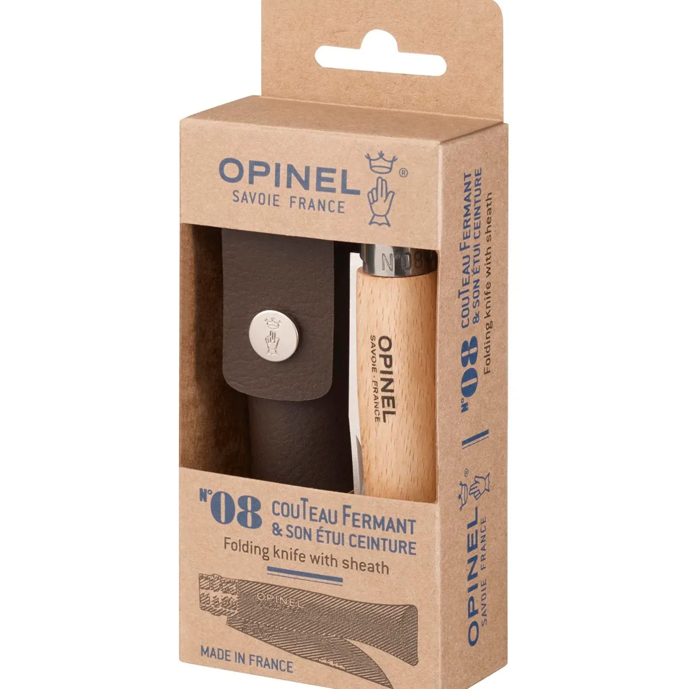 Opinel Knive Og Tools<N°8 Stainless Steel + Sheath Brun (BEACHWOOD)