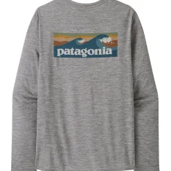 Patagonia T-Shirts<Mens L/S Cap Cool Daily Graphic Shirt-Waters Grå (BL ABALONE BLUE: FEATHER GREY)