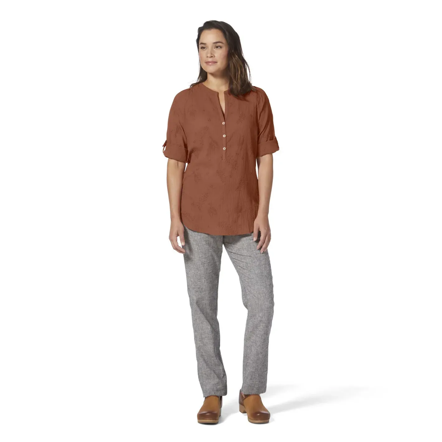 Et Grønnere Valg Skjorter<Royal Robbins Womens Oasis Tunic II 3/4 Sleeve Brun (BAKED CLAY)